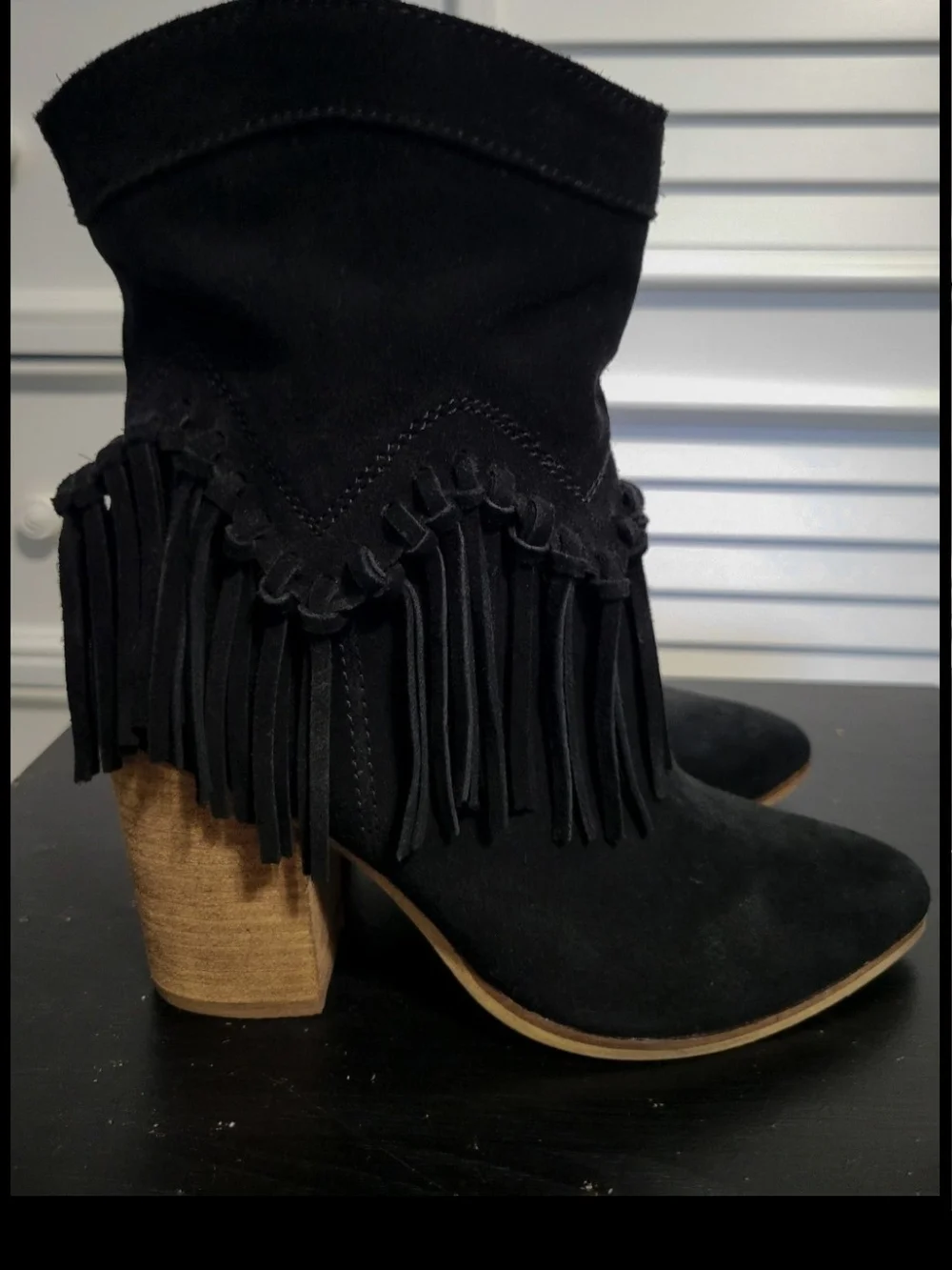 Aldo Black Suede Fringe Western Ankle Boots